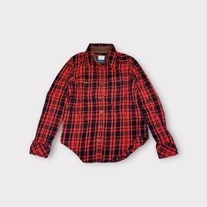 Kavu Red & Black Plaid Long Sleeve Button Down Top
